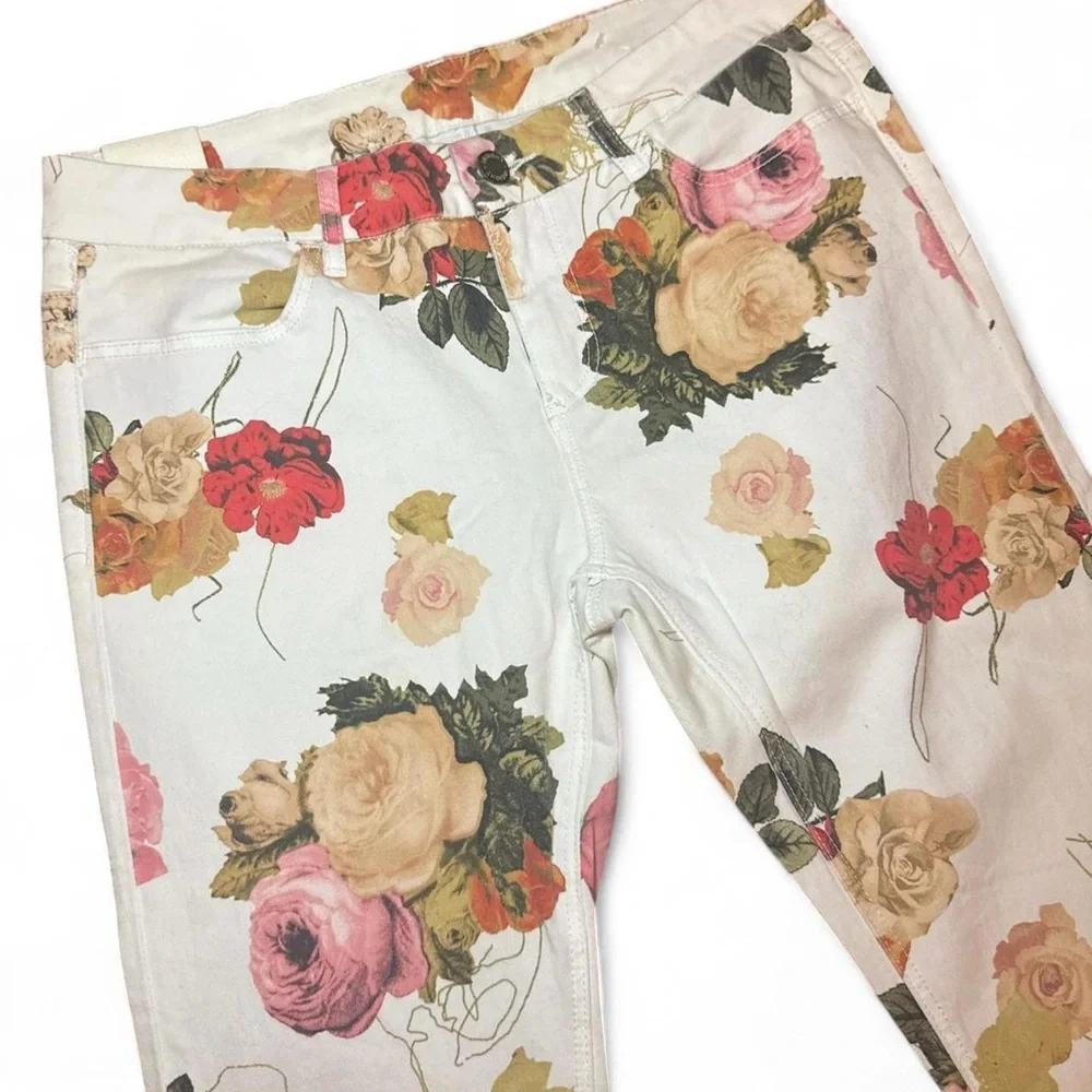 NWOT Insight VTG 2010s Women’s Mid-Rise Floral Print White Skinny Jean — Size 26 - Picture 4 of 6